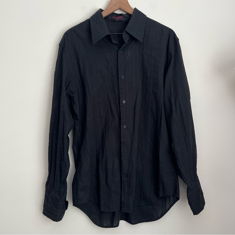 Raw 7 men button up shirt long sleeve Scull Wings spell out embroidery black L - Picture 3 of 6